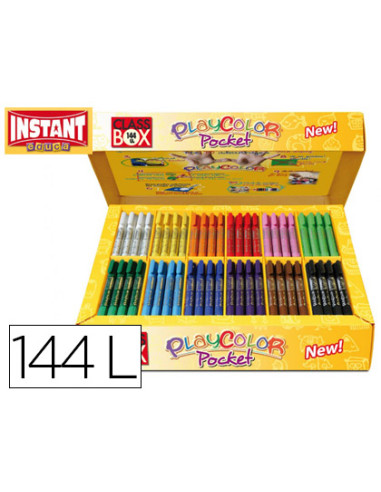 Tempera solida en barra playcolor pocket escolar caja de 144 unidades 12 colores surtidos