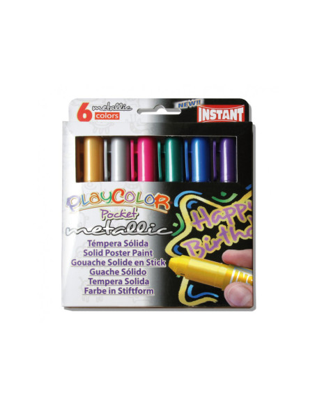 Tempera solida en barra playcolor pocket escolar caja de 6 colores metalizados