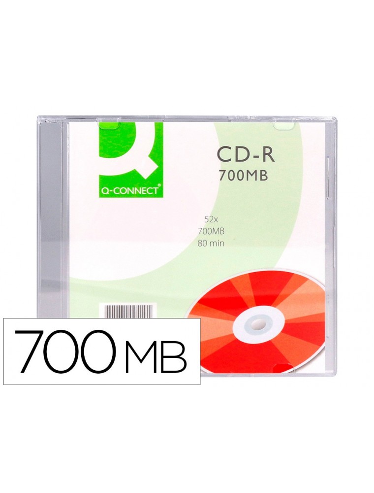 Cd-r q-connect capacidad 700mb duracion 80min velocidad 52x caja slim