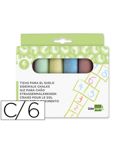 Tiza color liderpapel para suelo caja de 6 unidades colores surtidos