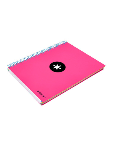 Cuaderno espiral a4 micro antartik tapa forrada 120h 90 gr cuadro 5mm 5 bandas 4 taladros color rosa