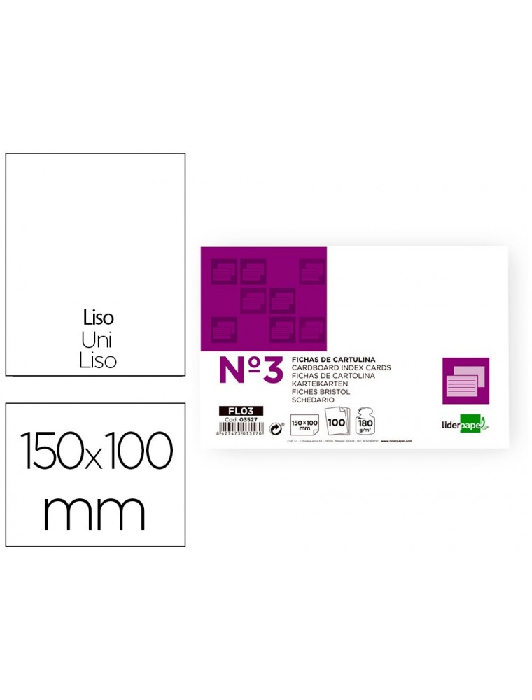 Ficha liderpapel lisa nº3 100x150mm paquete de 100 180g