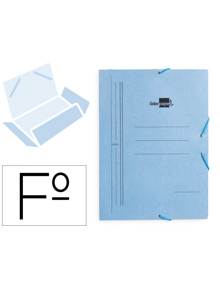 Carpeta liderpapel gomas folio 3 solapas carton pintado azul