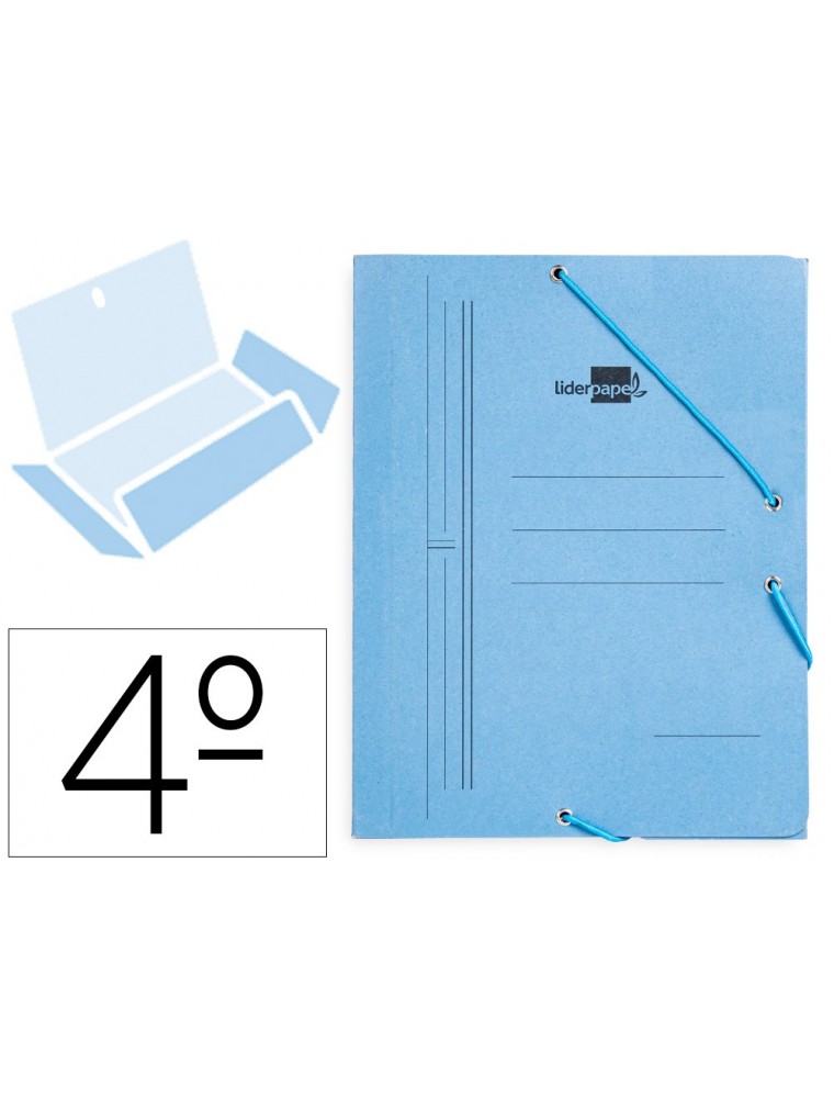 Carpeta liderpapel gomas cuarto 3 solapas carton pintado azul