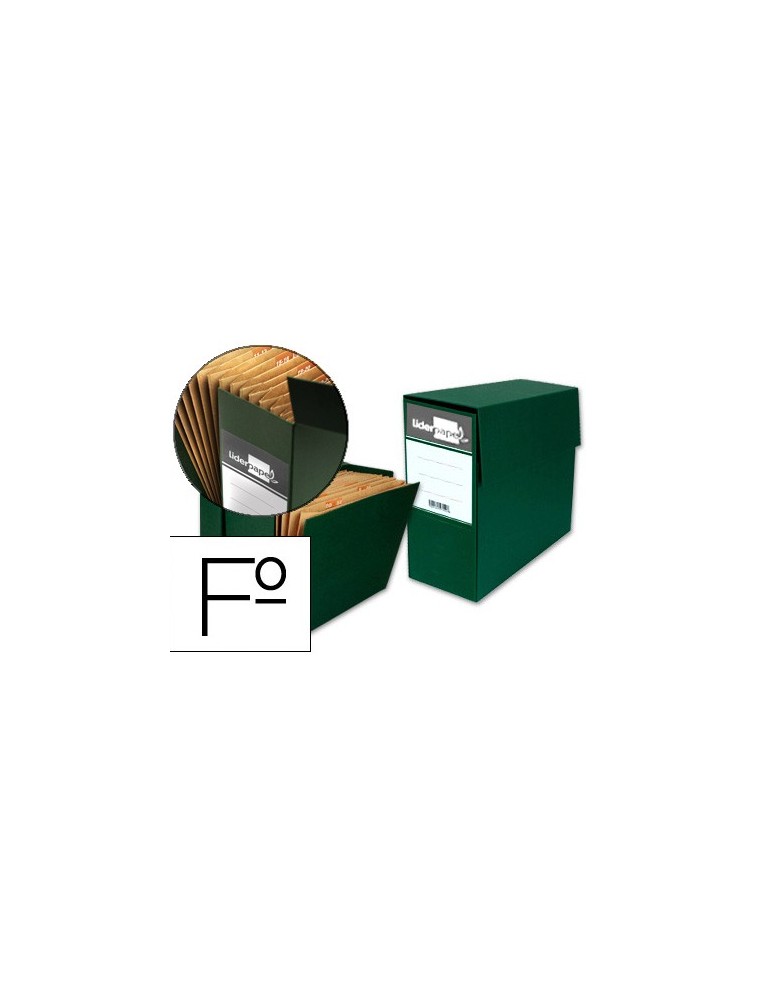 Caja transferencia liderpapel con fuelle folio color verde