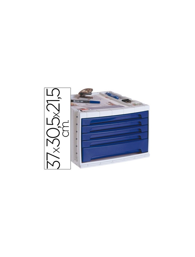 Fichero cajones de sobremesa q-connect 305x370x215 mm bandeja organizadora superior 5 cajones azul opaco