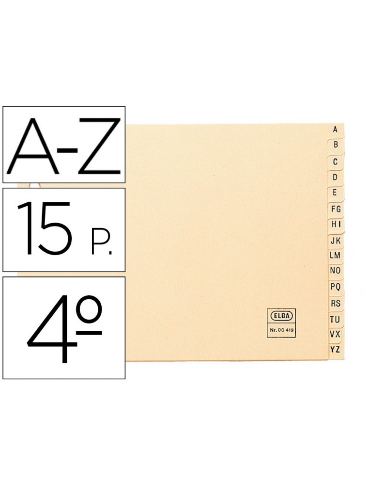 Indice alfabetico elba clasificador cartulina para archivador cuarto apaisado