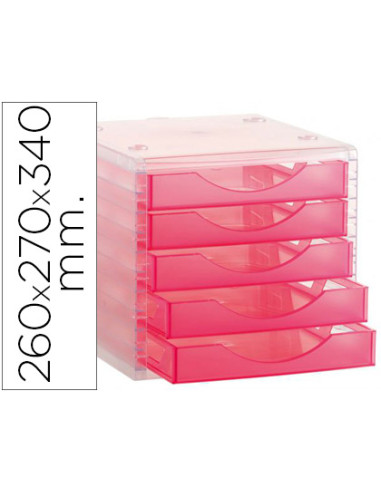 Fichero cajones de sobremesa archivo 2000 260x270x340 mm apilable 5 cajones rosa translucido