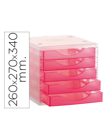 Fichero cajones de sobremesa archivo 2000 260x270x340 mm apilable 5 cajones rosa translucido