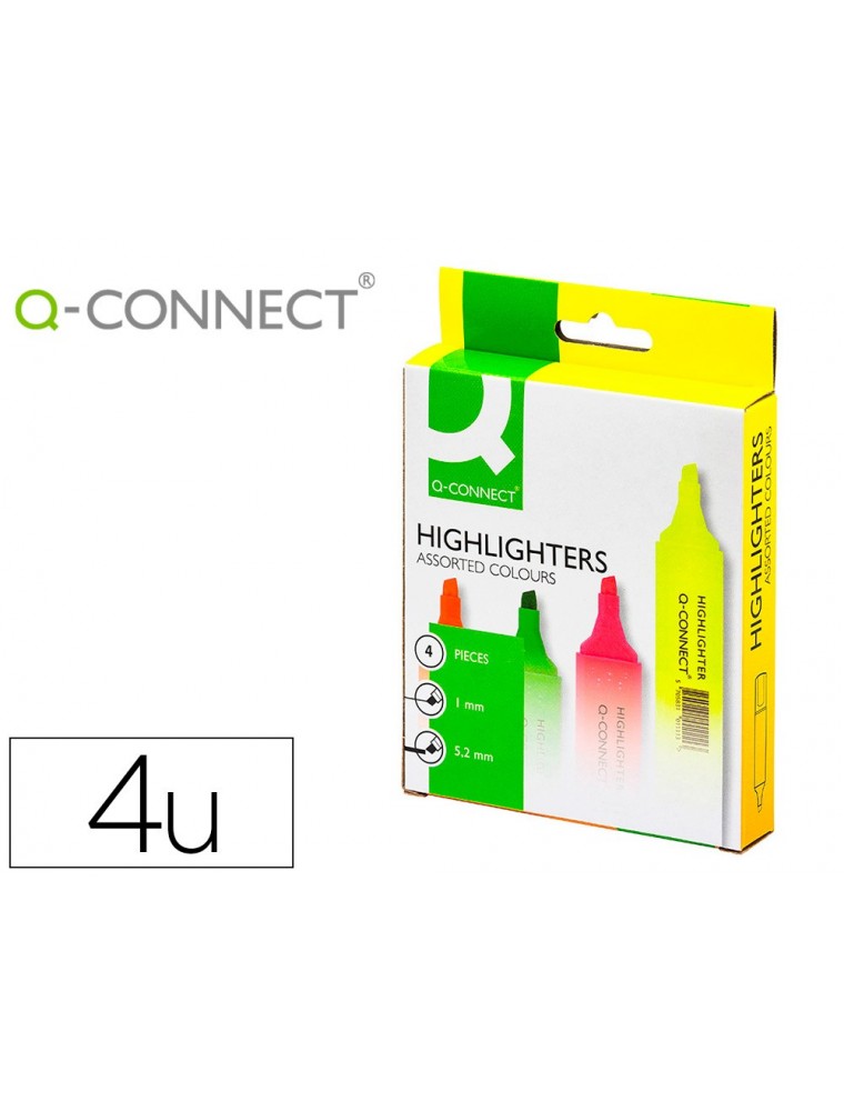 Rotulador q-connect fluorescente surtido caja de 4 unidades colores surtidos