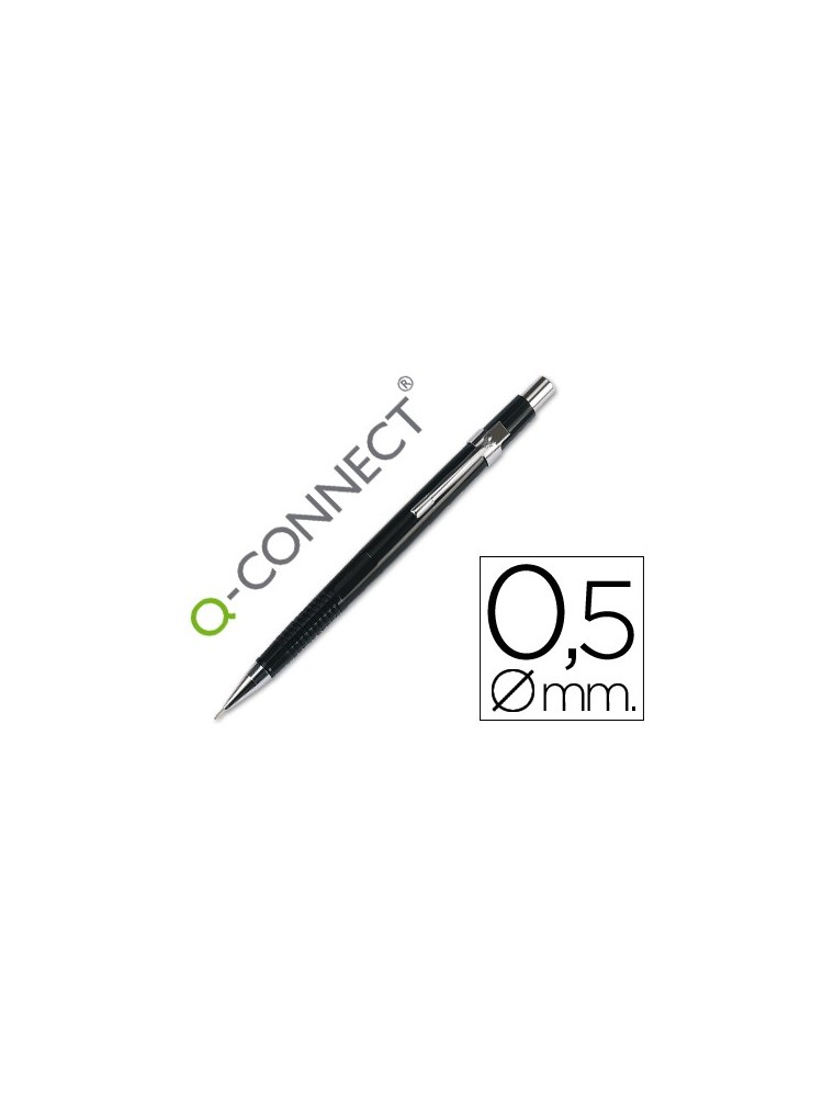 Portaminas q-connect 0,5 mm con tres minas cuerpo negro clip metalico