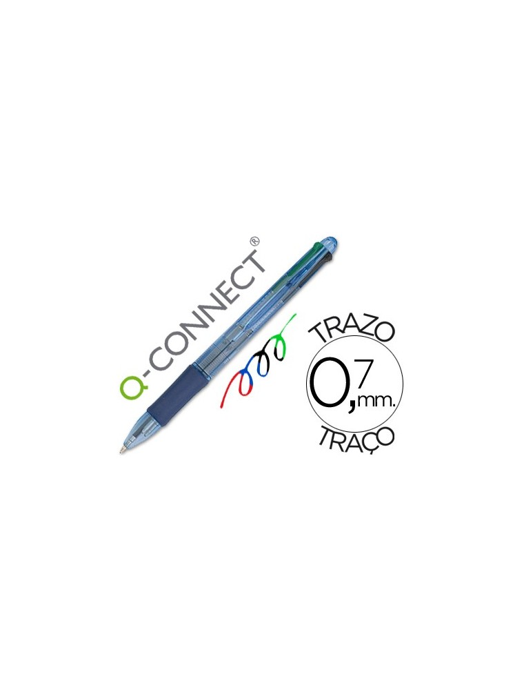 Boligrafo q-connect 4 en 1 tinta 4 colores retractil con sujecion de caucho