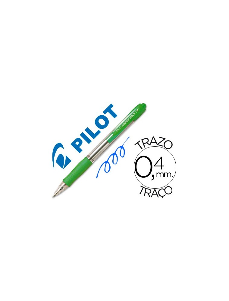 Boligrafo pilot super grip verde claro retractil sujecion de caucho tinta base de aceite