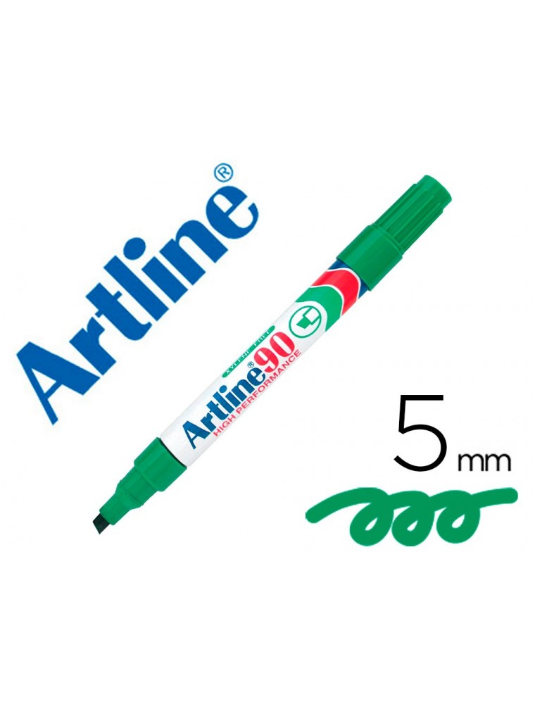 Rotulador artline marcador permanente ek-90 verde punta biselada 5 mm papel metal y cristal