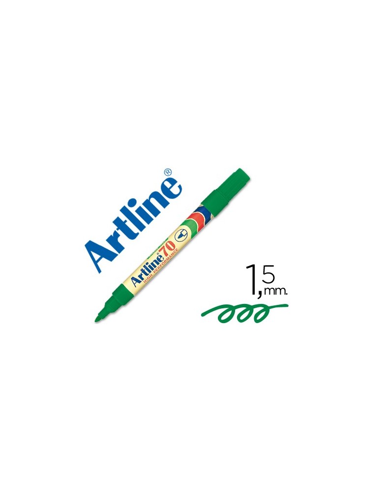 Rotulador artline marcador permanente ek-70 verde punta redonda 1.5 mm papel metal y cristal