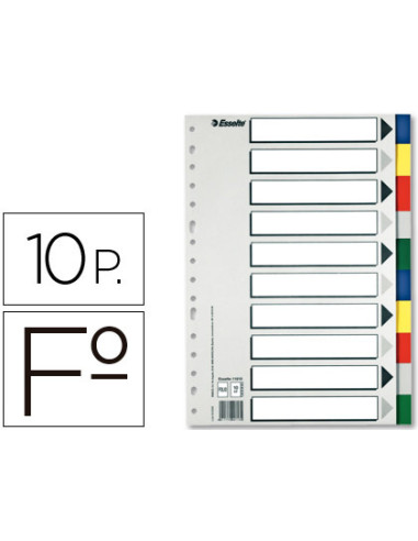 ESSELTE 10 SEPARADORES MULTITALADRO POLIPROPILENO FOLIO COLORES CON CARÁTULA ÍNDICE CARTÓN BLANCO / NEGRO