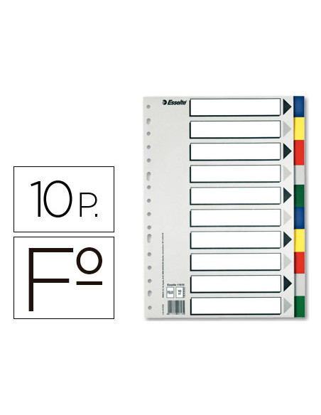 ESSELTE 10 SEPARADORES MULTITALADRO POLIPROPILENO FOLIO COLORES CON CARÁTULA ÍNDICE CARTÓN BLANCO / NEGRO