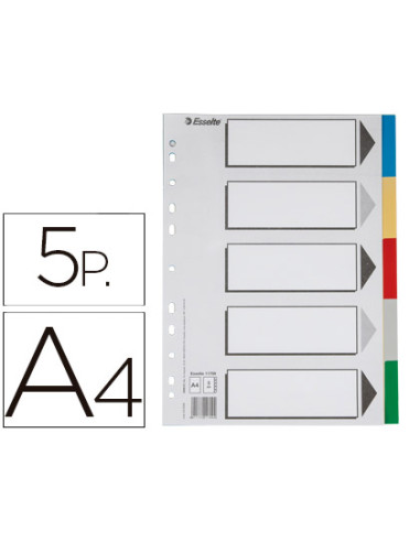 ESSELTE 5 SEPARADORES MULTITALADRO POLIPROPILENO A4 COLORES CON CARÁTULA ÍNDICE CARTÓN BLANCO / NEGRO