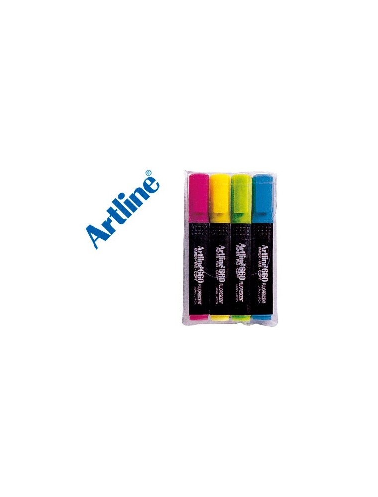 Rotulador artline fluorescente ek-660 punta biselada bolsa de 4 unidades colores surtidos