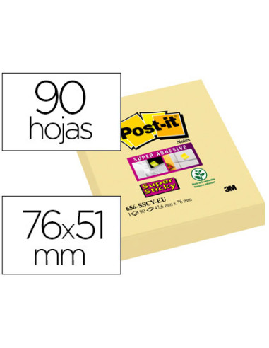 Bloc de notas adhesivas quita y pon post-it super sticky 51x78 mm con 90 hojas amarillo canario