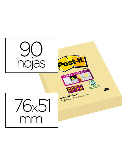 Bloc de notas adhesivas quita y pon post-it super sticky 51x78 mm con 90 hojas amarillo canario