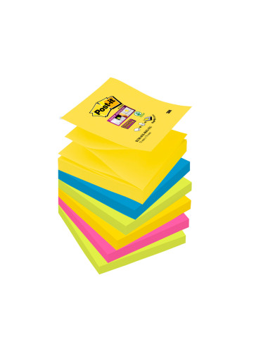 Bloc de notas adhesivas quita y pon post-it super sticky 76x76 mm con 90 hojas pack de 6 bloc colores surtidos