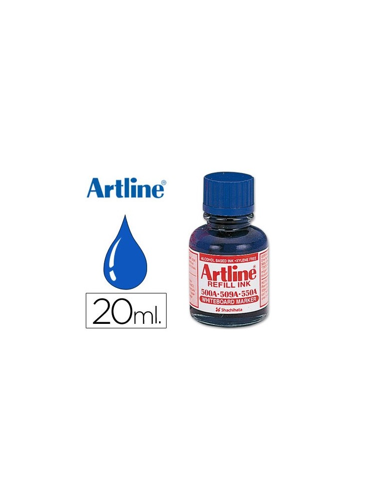 Tinta artline azul para rotulador pizarra blanca 500-a frasco de 20 ml