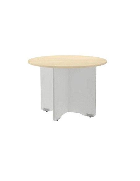 Mesa de reunion rocada meeting 3006ab01 estructura madera gris aluminio en aspas tablero haya 120 cm diametro