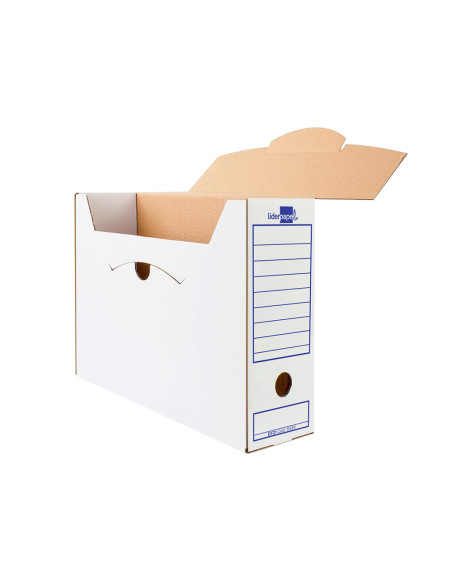 Caja archivo definitivo liderpapel 103 cuarto carton reciclado 325g/m2 lomo 105 mm blanco 278x105x213 mm