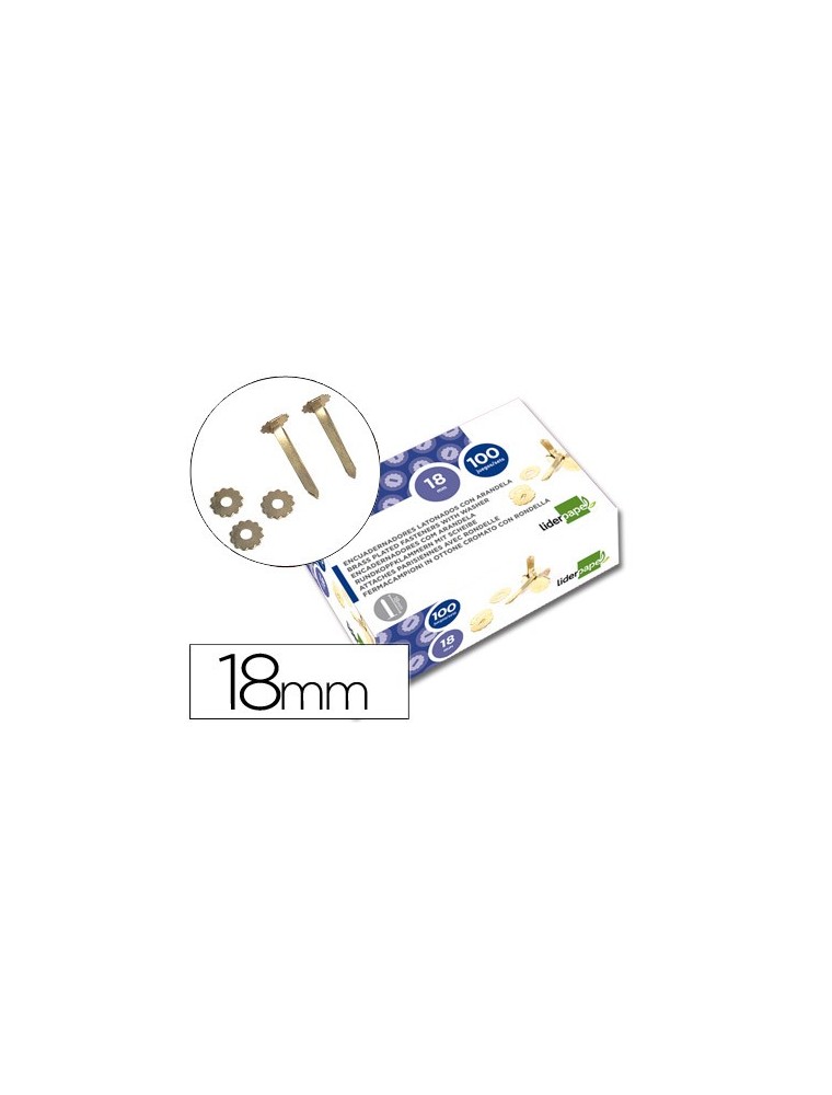 ENCUADERNADORES 18 MM CON ARANDELA -LATONADOS -CAJA DE 100 LIDERPAPEL