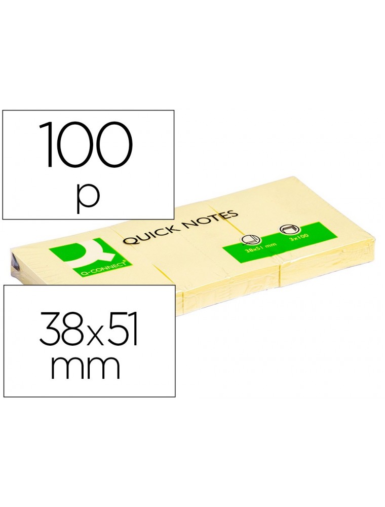 Bloc de notas adhesivas quita y pon q-connect 38x51 mm con 100 hojas