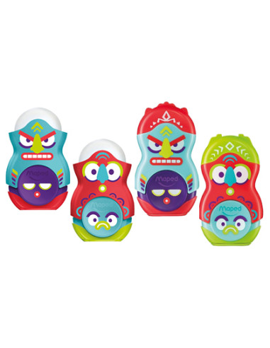 Sacapuntas maped plastico loopy totem 1 uso con goma colores surtidos decorado