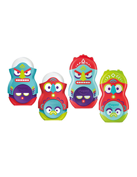 Sacapuntas maped plastico loopy totem 1 uso con goma colores surtidos decorado