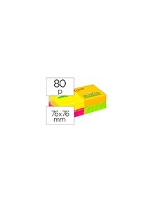 Bloc de notas adhesivas quita y pon q-connect 76x76 mm con 80 hojas fluorescentes pack de 12 surtidas en 4 colores