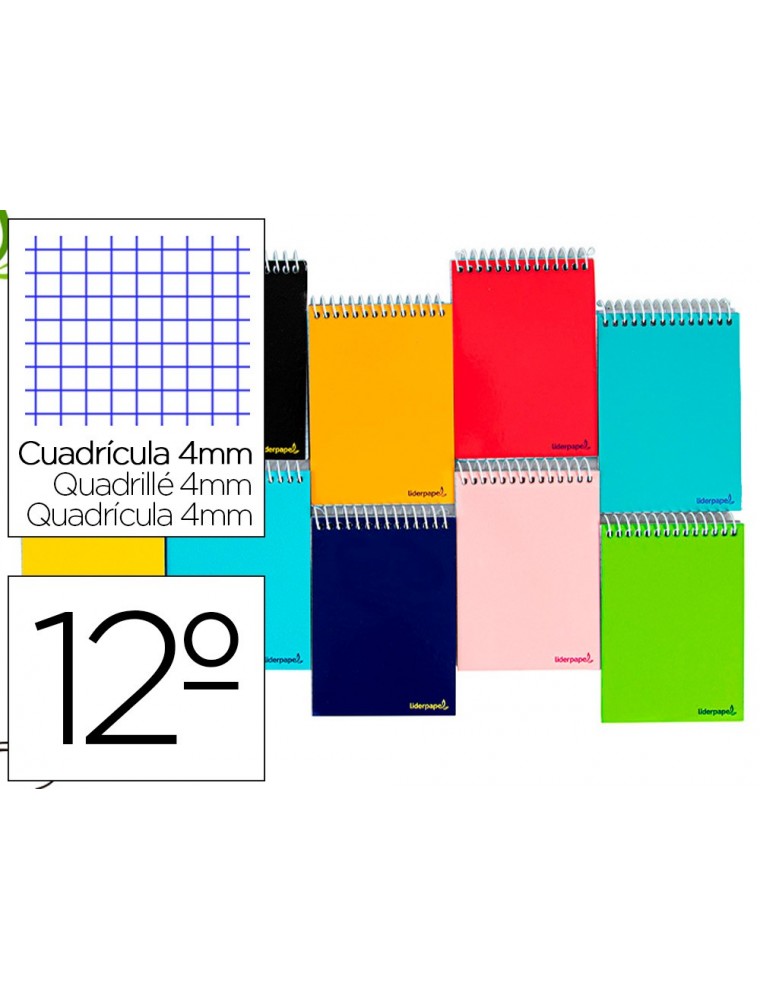 Cuaderno espiral liderpapel bolsillo doceavo apaisado smart tapa blanda 80h 60gr cuadro 4mm colores surtidos