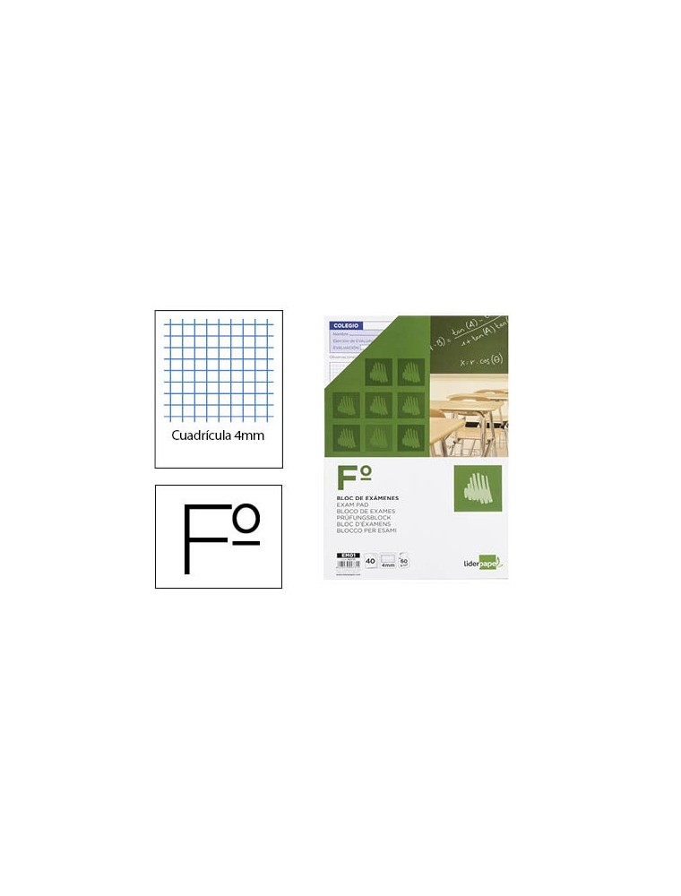 Bloc examenes liderpapel cuadro 4mm folio 40 hojas 60gm2