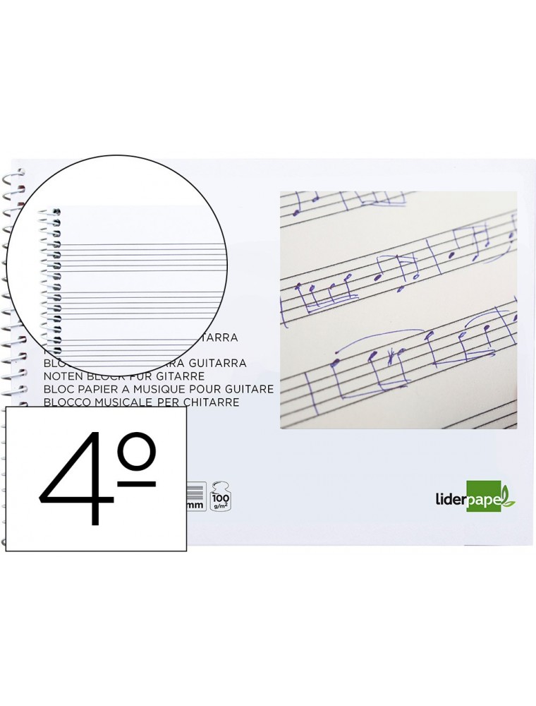 Bloc musica liderpapel para guitarra hexagrama 3 mm cuarto 20 hojas 100gm2