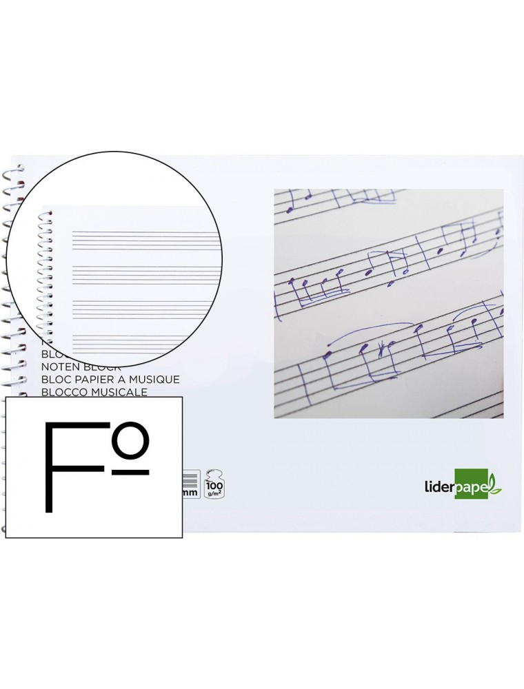 Bloc musica liderpapel pentagrama 3mm folio apaisado 20 hojas 100gm2