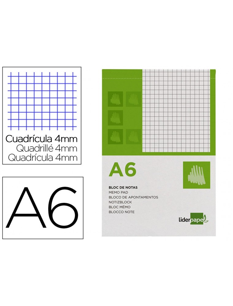 Bloc notas liderpapel cuadro 4mm a6 80 hojas 60gm2 perforado