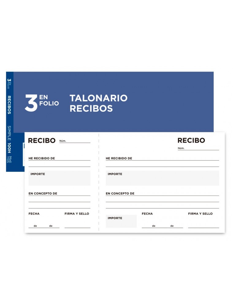 Talonario liderpapel recibos tres en folio apaisado