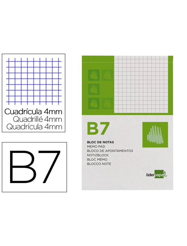 Bloc notas liderpapel cuadro 4mm b7 80 hojas 60gm2 perforado