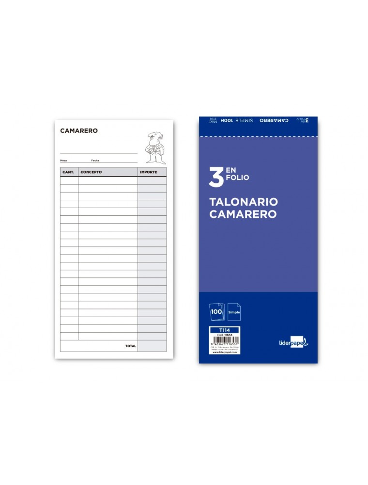 Talonario liderpapel camarero 3fº original t114