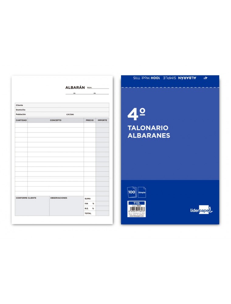 Talonario liderpapel albaran cuarto original t115