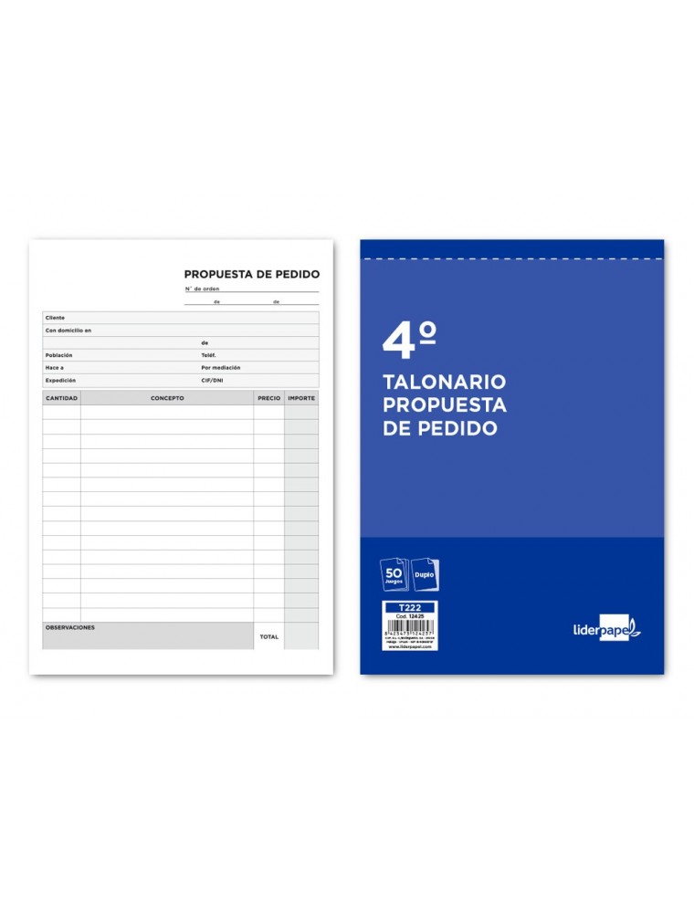 Talonario liderpapel pedidos cuarto original y copia t222