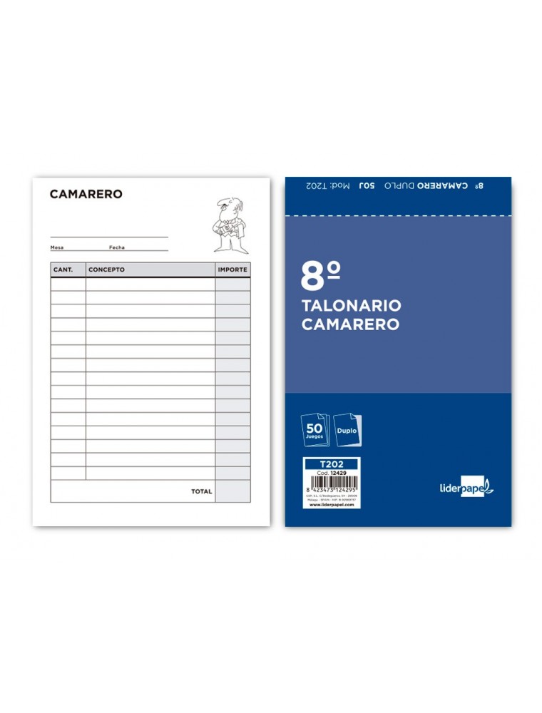 Talonario liderpapel camarero 8º original y copia t202