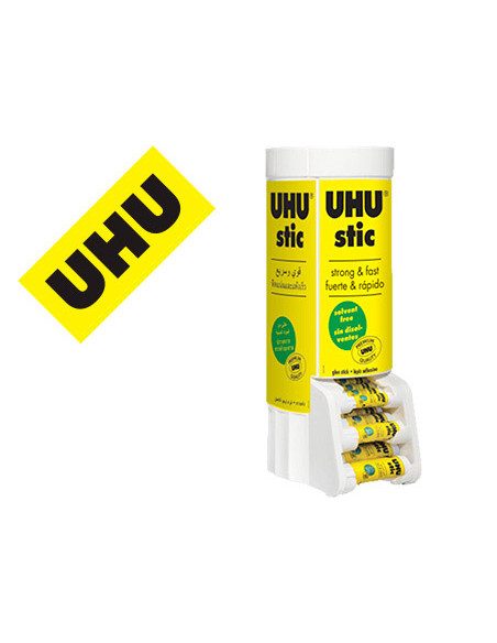 Pegamento uhu barra expositor sobremesa multiformato 8-21-40 gr 530x190x210 mm + 12 uds sin cargo 21 gr