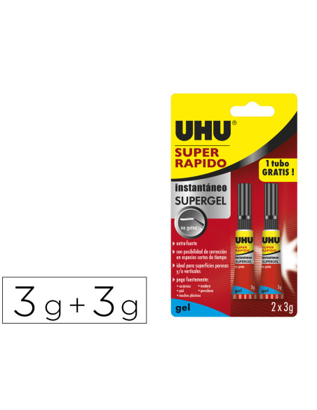 Pegamento uhu instantaneo gel 3 gr + 3 gr gratis