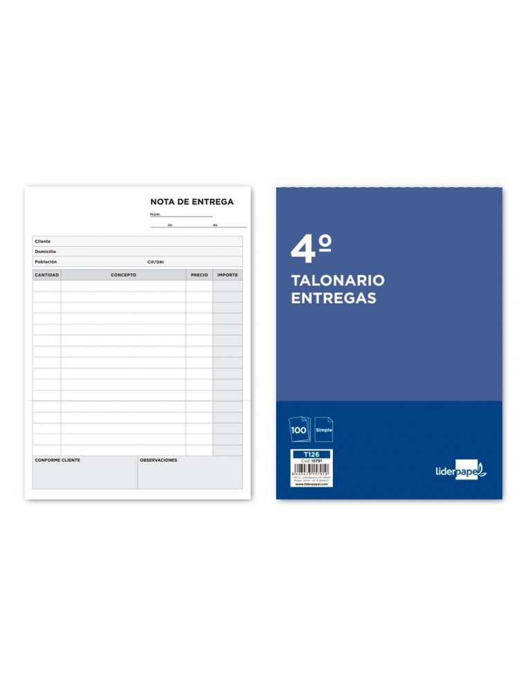 Talonario liderpapel entregas cuarto original t126