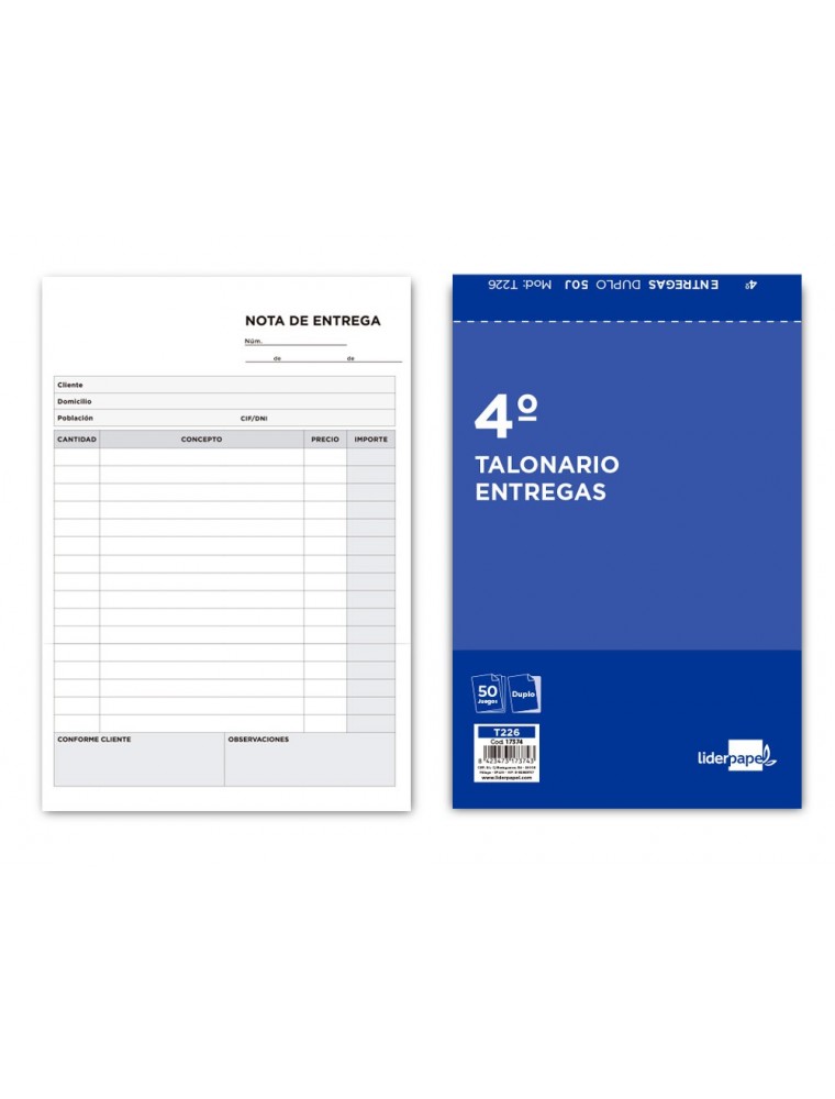 Talonario liderpapel entregas cuarto original y copia t226