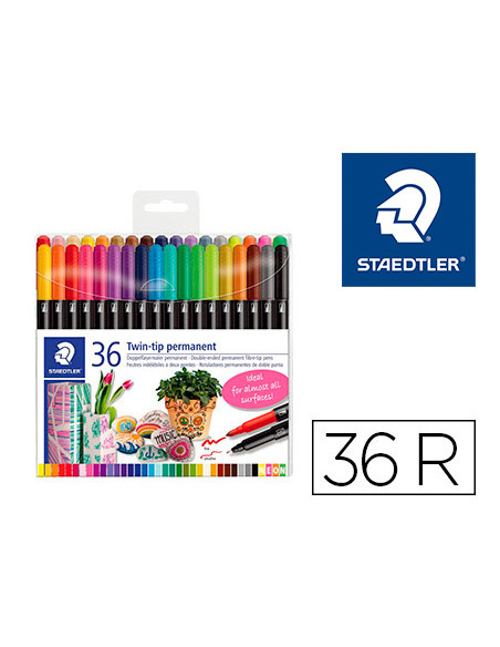 Rotulador staedtler permanente doble punta 3187 estuche de 36 unidades colores surtidos